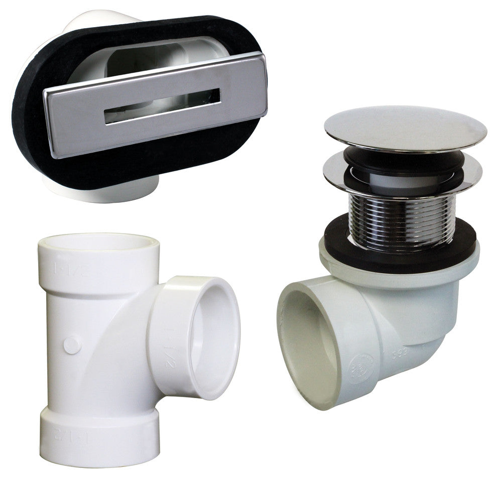 Linear Overflow Plumber's Pack WithTee and ADA Tip-Toe Drain, Polished Chrome