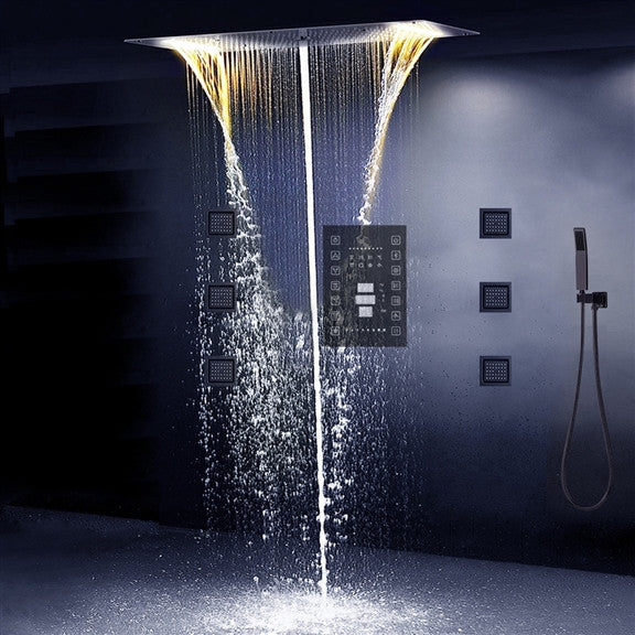 LED 6-WayThermostatic Shower System With Jetted Body Sprays, and Hand Shower
