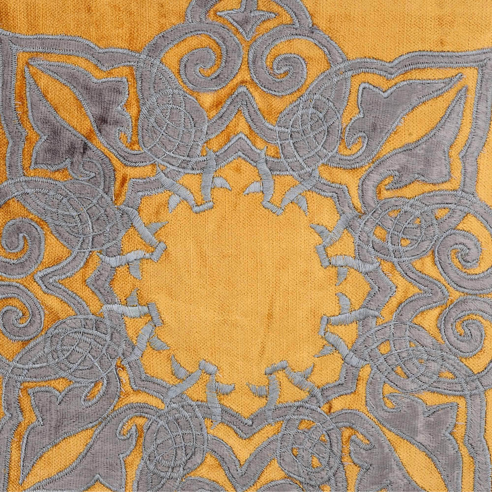 Velvet Applique 24"x24" Cotton Velvet Gold Pillow Sham, Designzillas