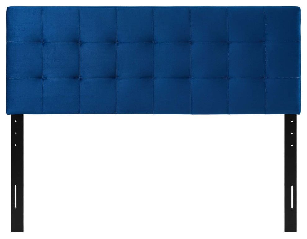 Contemporary Modern Full Size Tufted Headboard, Velvet Fabric, Navy Blue