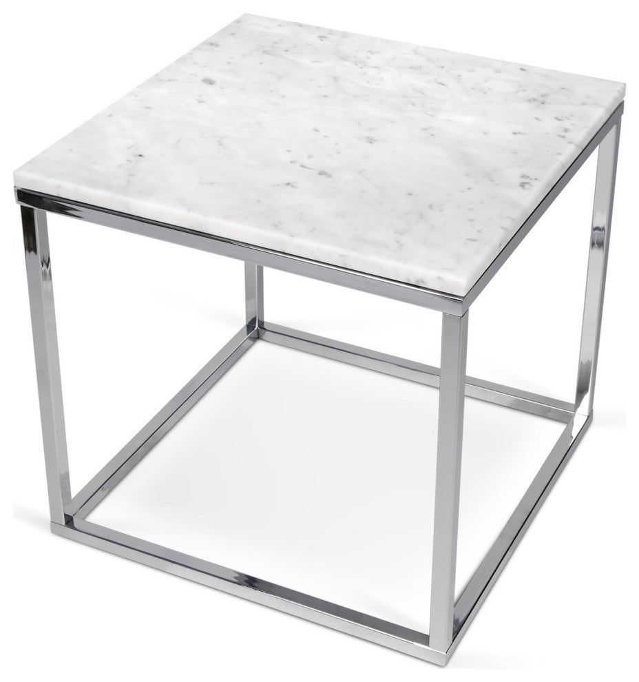 Modern Square Marble & Metal Side Table, Black Marble/Chrome Legs