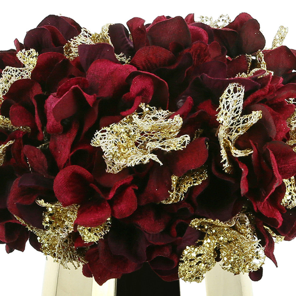 Red and Burgundy Hydrangea Holiday Arrangement Bundle