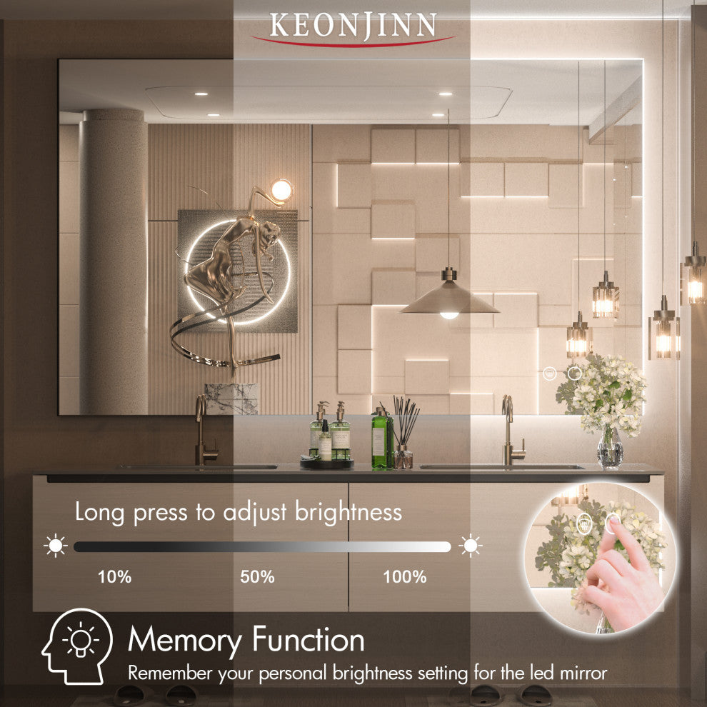 Backlit LED Mirror for Bathroom, Anti-Fog Dimmable, Silver, 24x40