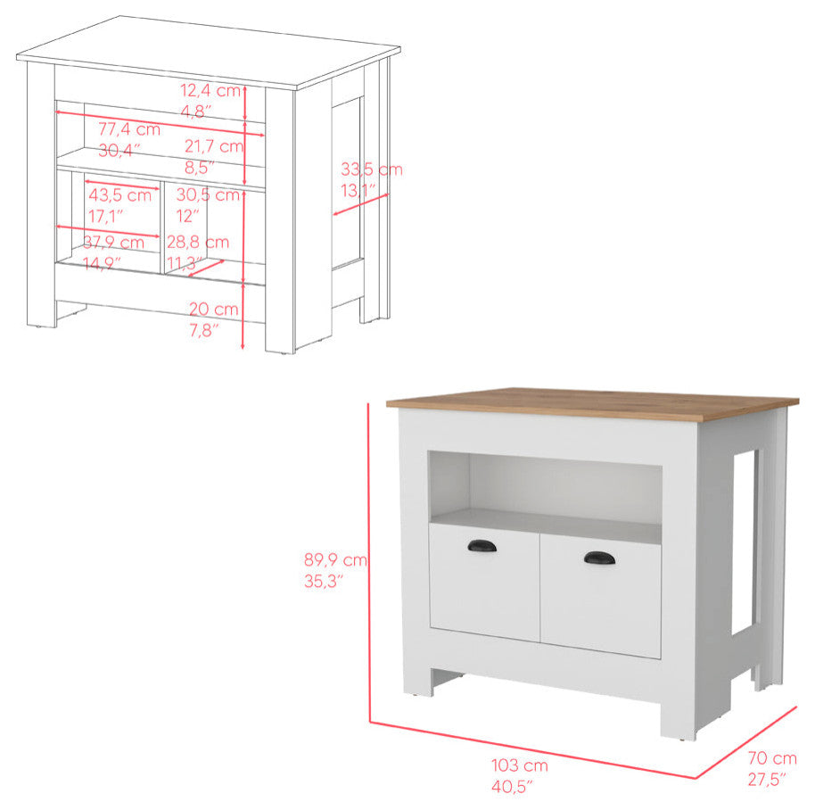 Kitchen Island Geneva, Kitchen, White / Macadamia