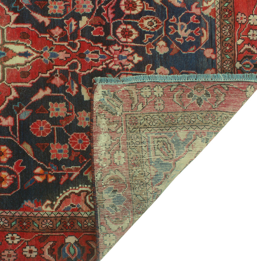 Vintage Distressed Royal Navy/Red Rug, 3'8x6'7