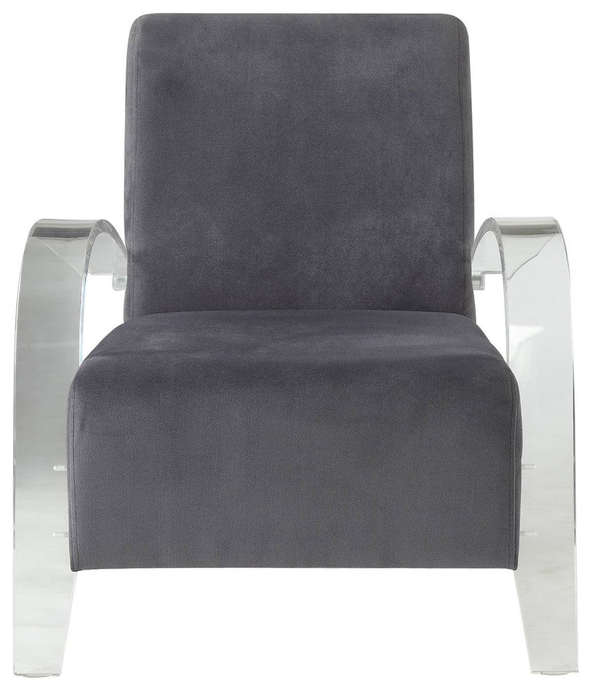HomeRoots 30" X 31" X 36" Charcoal Clear Acrylic Upholstery Acrylic Accent Chair