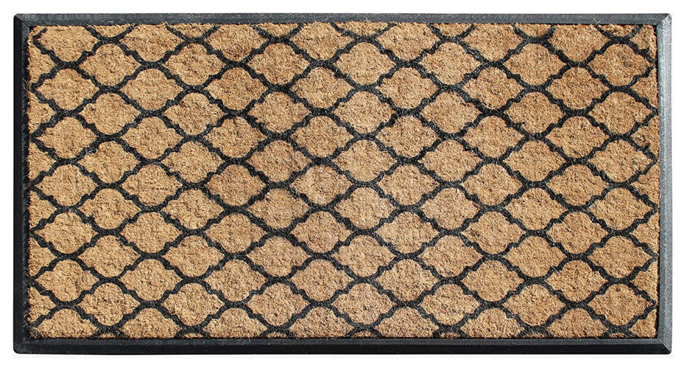 A1HC Natural Coir/Rubber Door Mat, 30x48, Thick Durable, Ogee Black