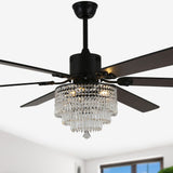 65 inch Crystal Ceiling Fan with Light  and Remote,6-Speed Reversible, Black