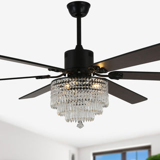65 inch Crystal Ceiling Fan with Light  and Remote,6-Speed Reversible, Black
