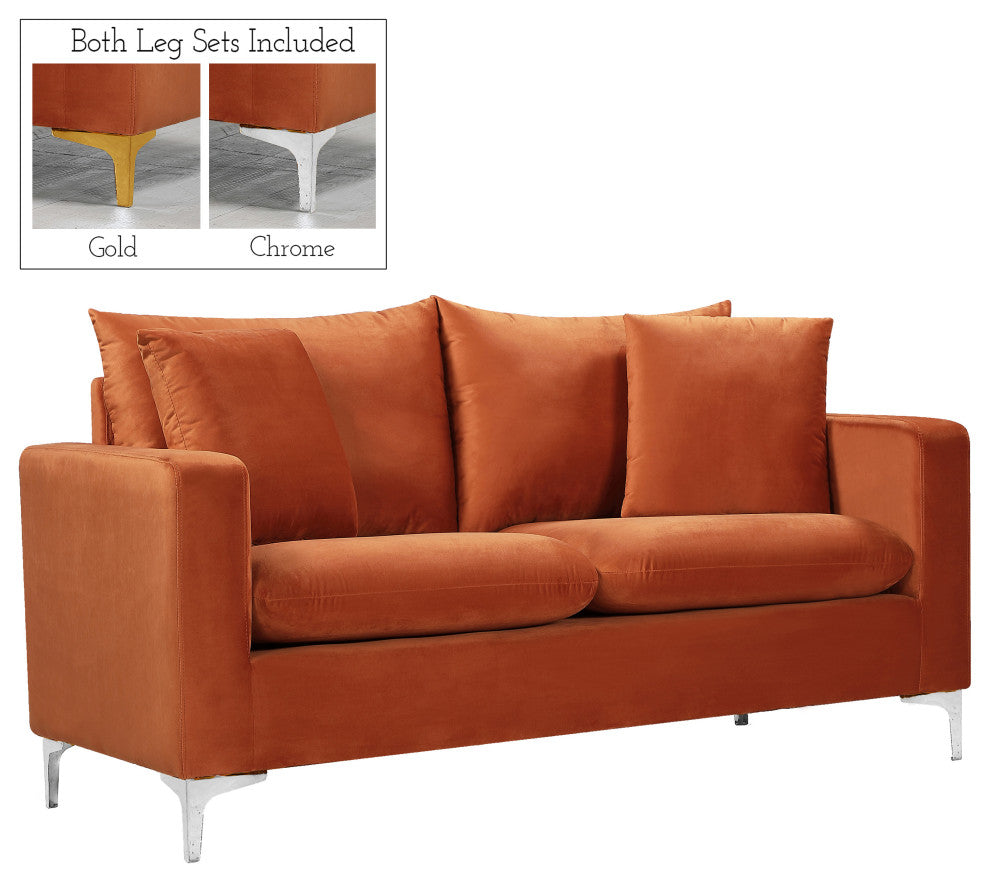 Naomi Velvet Upholstered Loveseat, Cognac