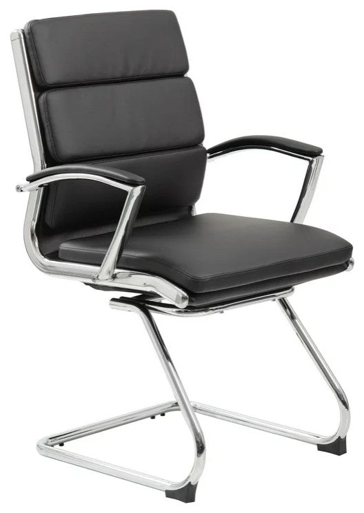 Elegant Office Chair, Chrome Plated Frame & Unique Channeled Mid Back, Black