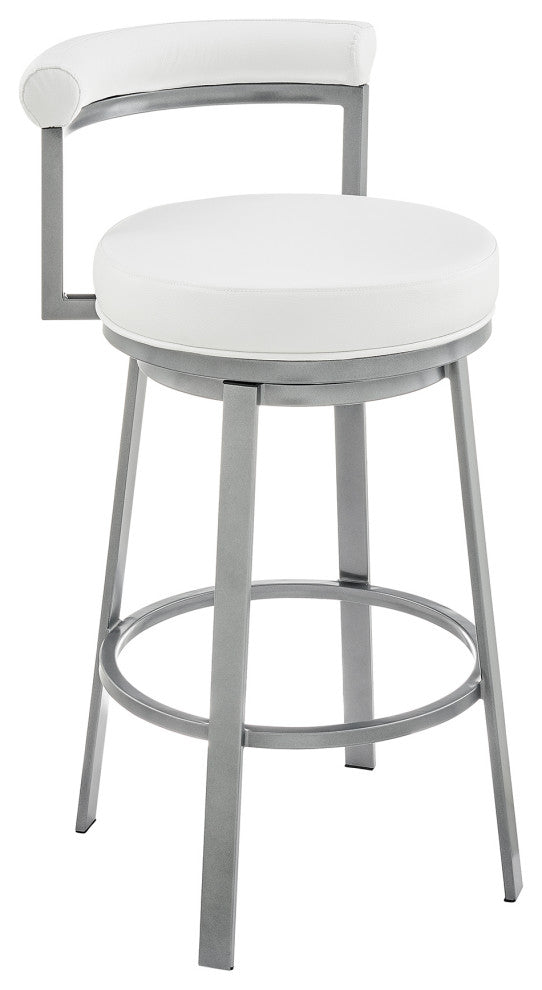 Neura Swivel Stool in Cloud Finish With White Faux Leather, 30"