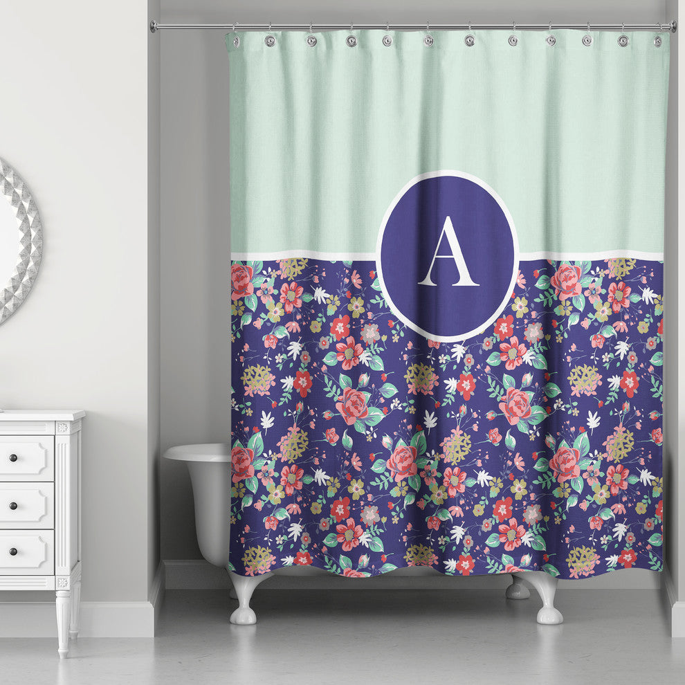 Monogram Floral Shower Curtain, A