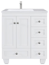 Eviva Happy 30"W White Bathroom Vanity with White Carrara Quartz Countertop