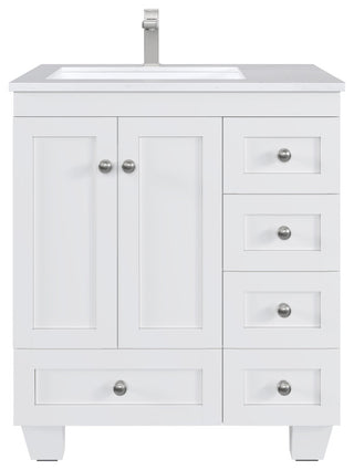 Eviva Happy 30"W White Bathroom Vanity with White Carrara Quartz Countertop