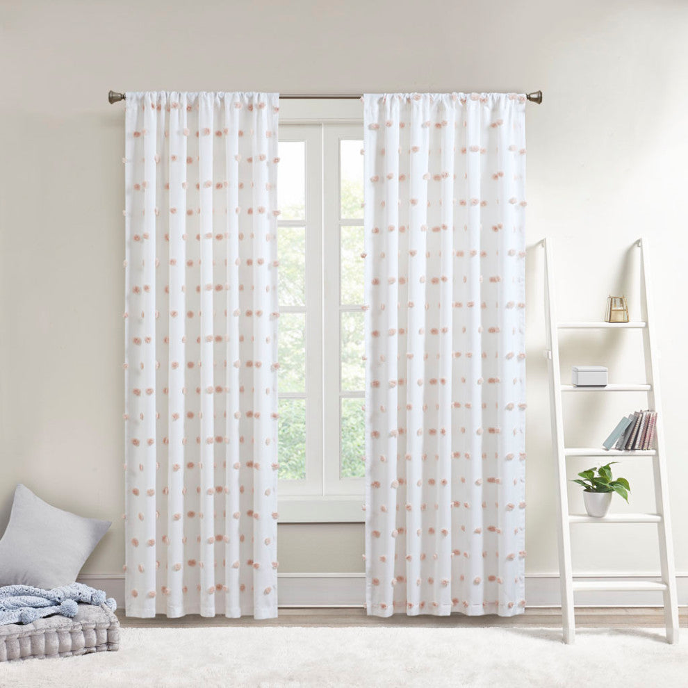 Intelligent Design Sophie Casual Pom-Pom Window Panel, Blush, 50x63"