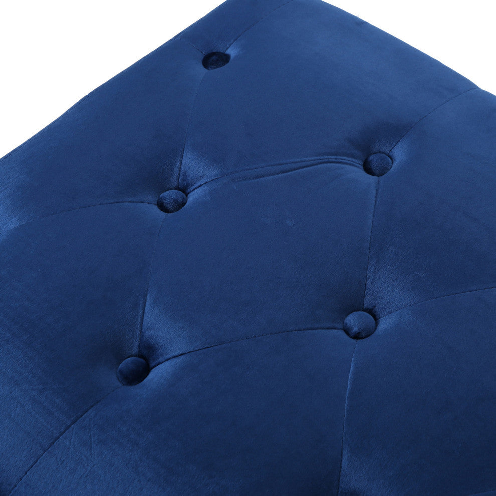 GDF Studio Kalani Tufted New Velvet Ottoman, Navy Blue