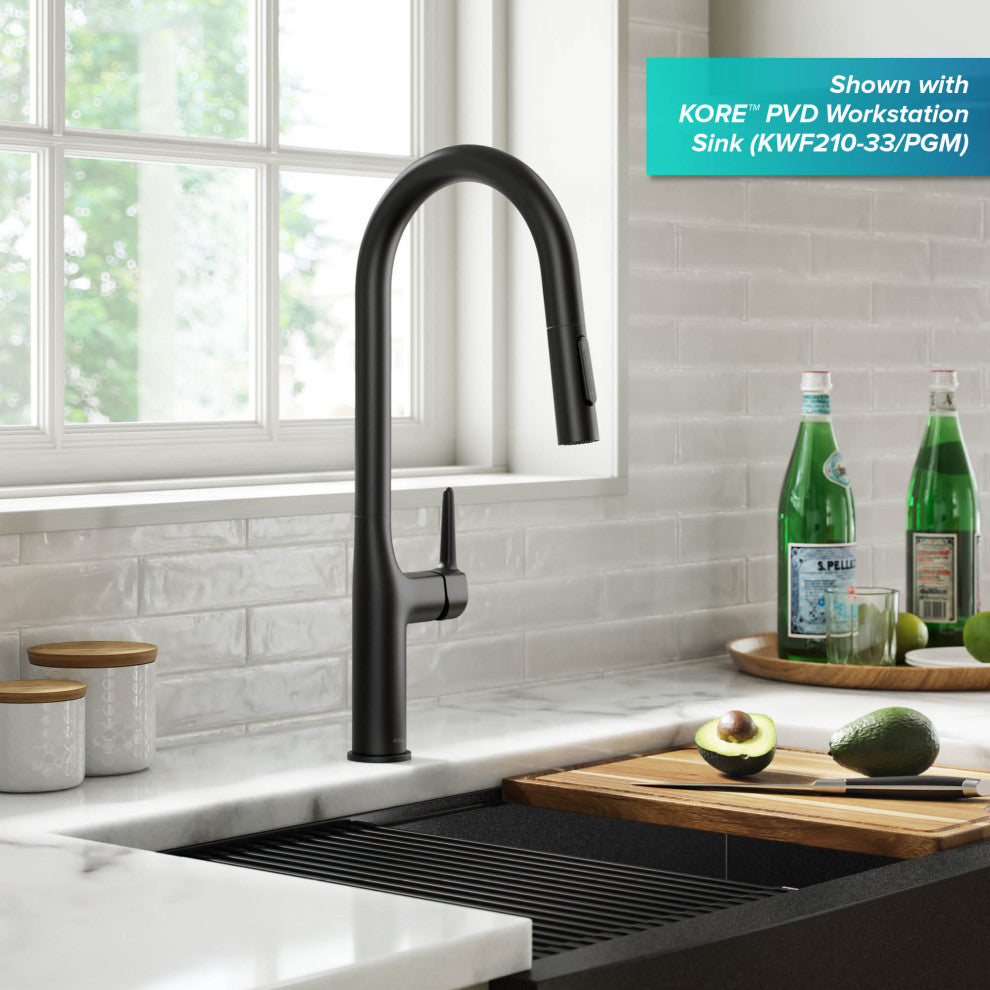 Oletto Pull-Down 1-Hole Kitchen Faucet, Matte Black, Model Kpf-3101mb