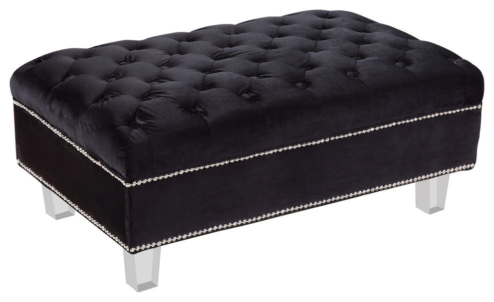 Lucas Velvet Upholstered Ottoman, Black