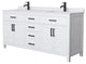 72"DBL Bath Vanity White, White Cult. Marble Countertop, Sinks, Black Trim