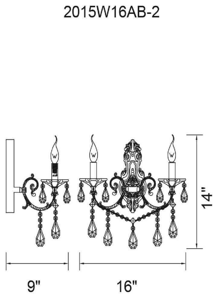 CWI Lighting Brass 2 Light Wall Sconce, With Antique Brass Finish