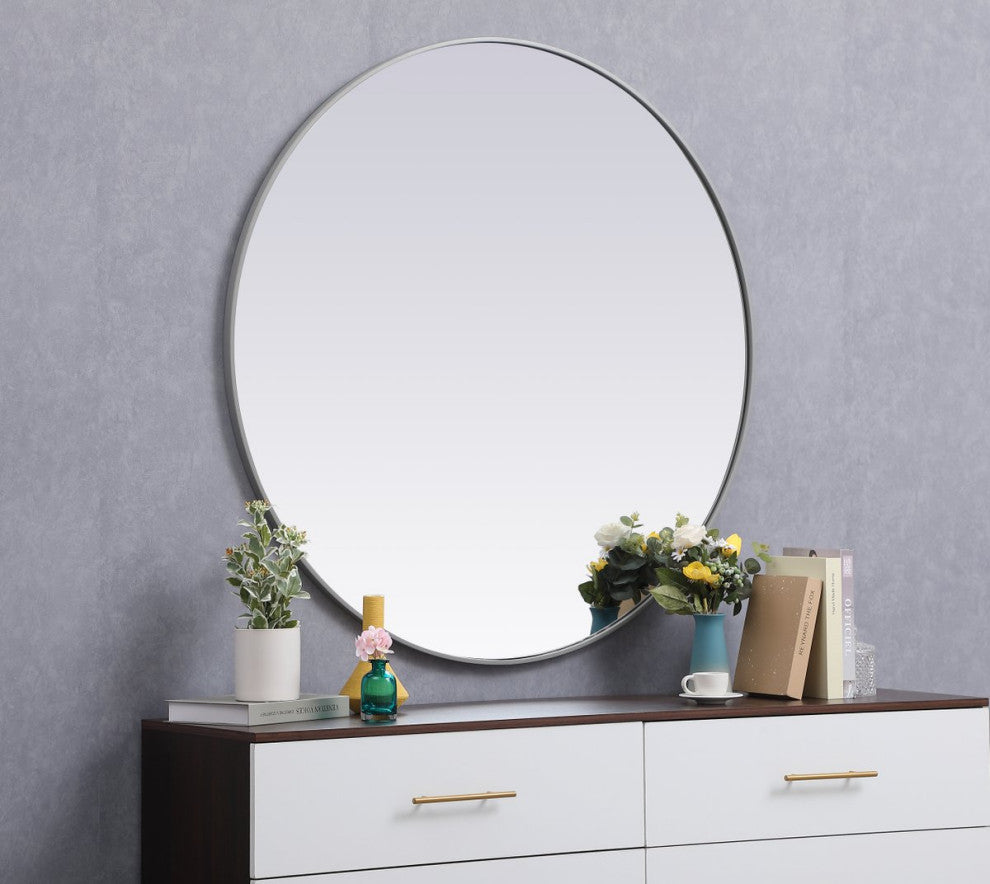 Elegant MR4845GR Metal Frame Round Mirror 45", Gray