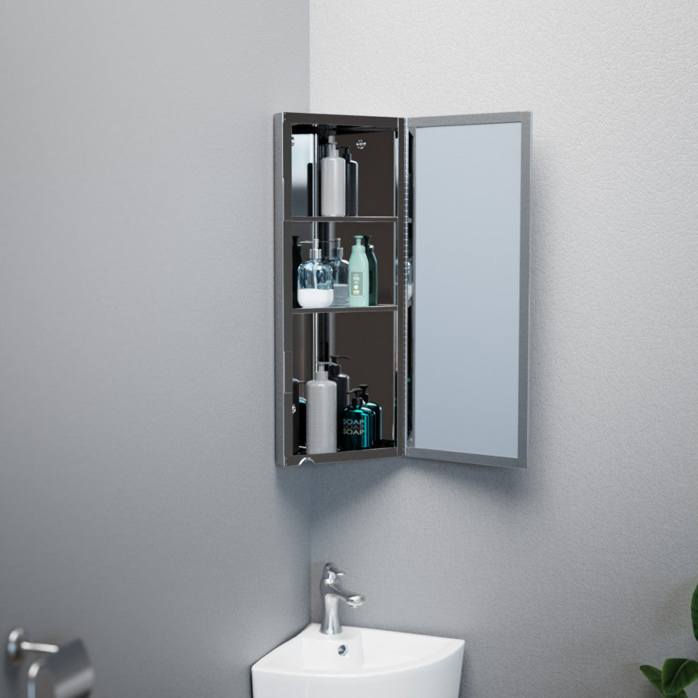 Corner Wall Mount  Medicine Cabinet Stainless Steel Bathroom Cabinet with Mirror