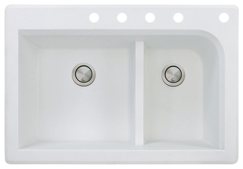 Radius 33" silQ Granite Drop-in Double Bowl Kitchen Sink with 5 Holes in White
