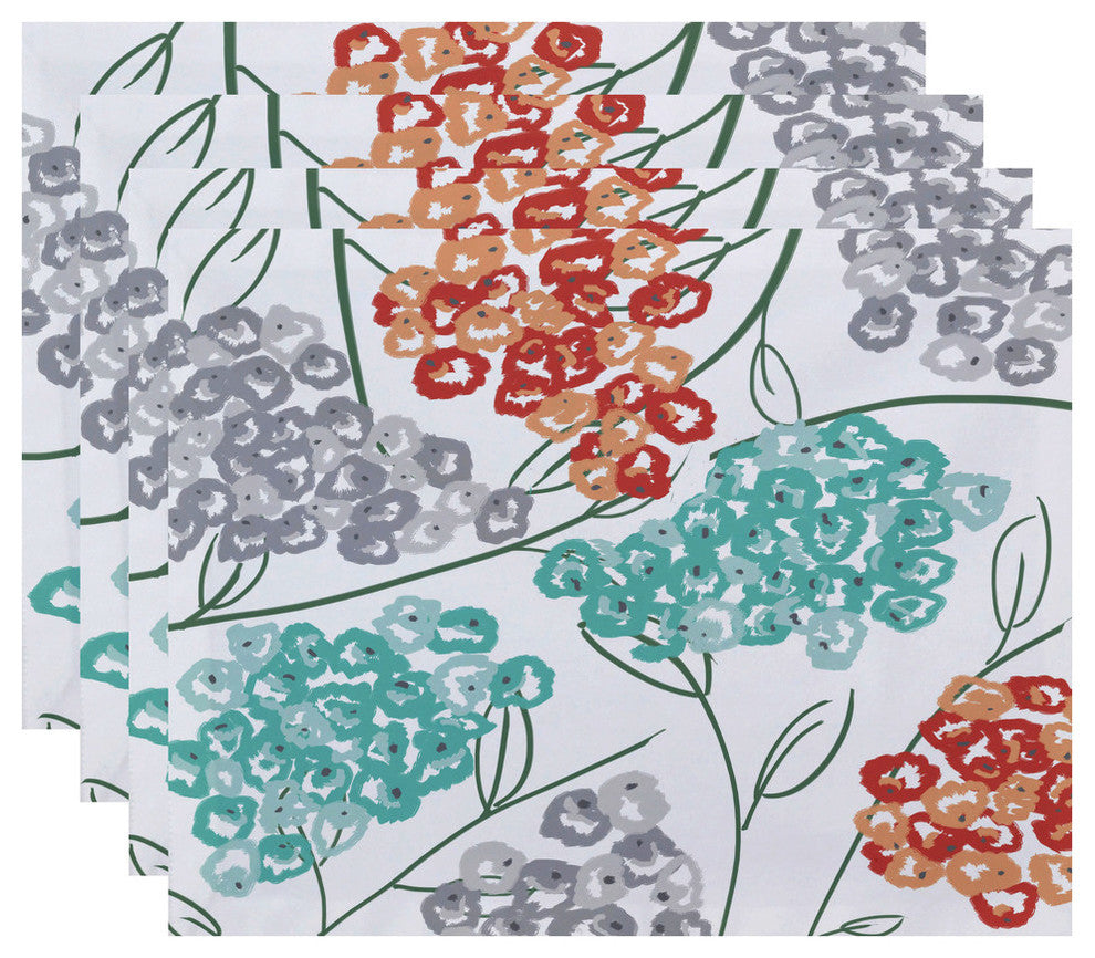 18"x14" Hydrangeas, Floral Print Placemat, Set of 4, Coral
