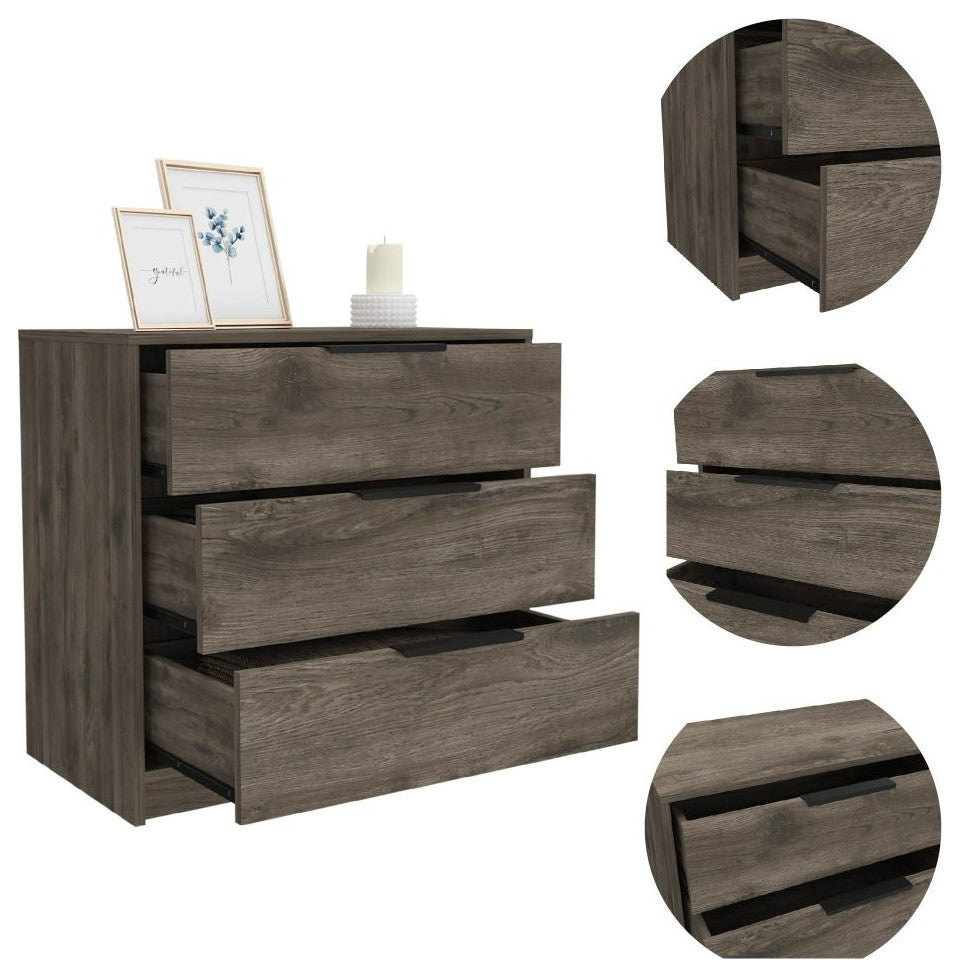 Washington 3 Drawer Dresser with Metal Handles, Dark Brown