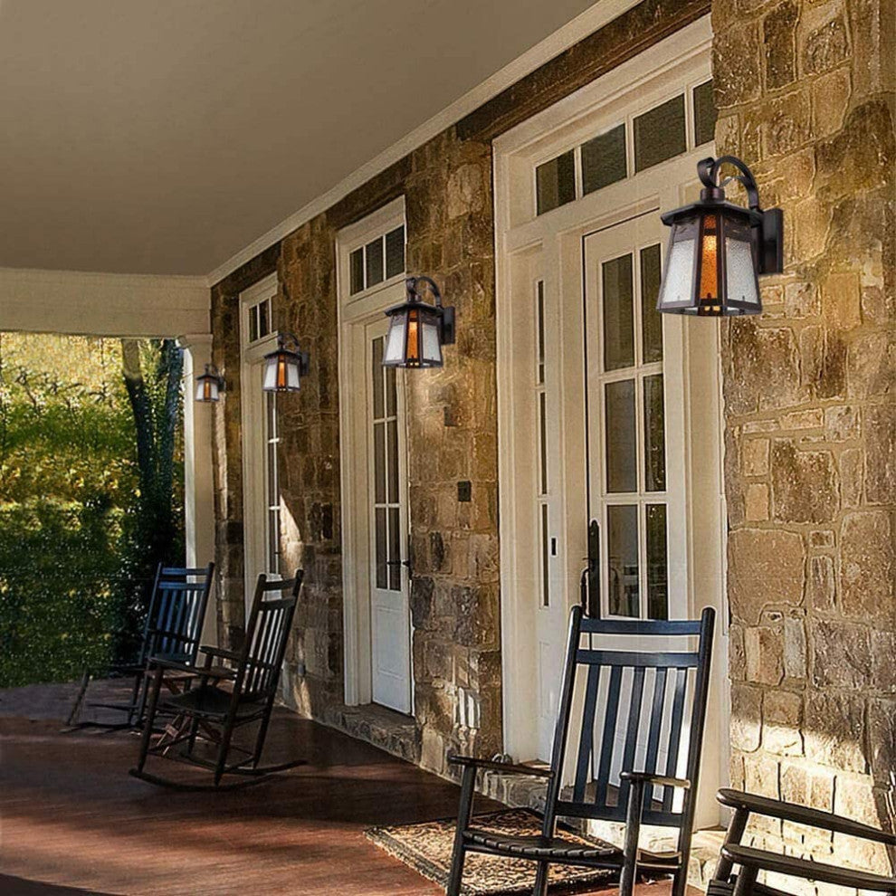 Retro outdoor lantern industrial glass wall sconce with bronze finish