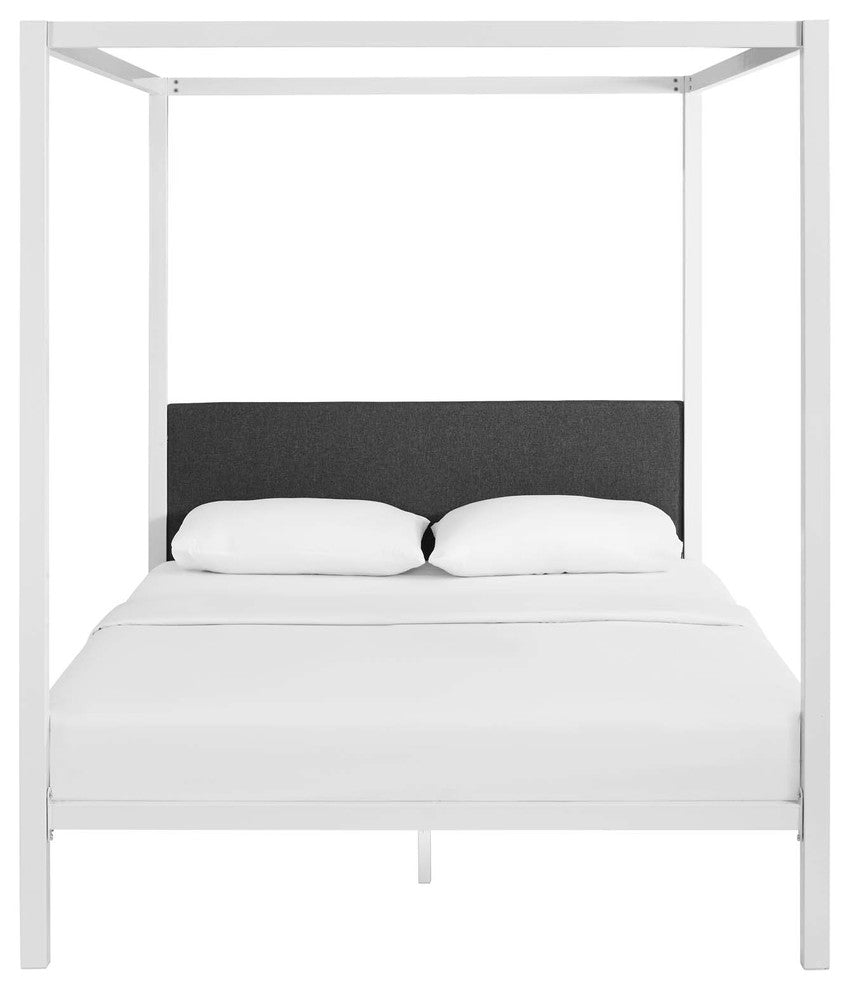 Modway Raina Queen Canopy Bed Frame, White Gray