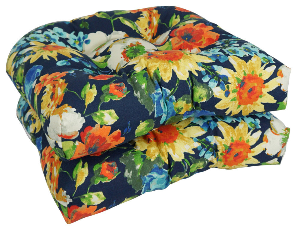19" U-Shaped Patterned Tufted Chair Cushions, Set of 2, Alfinia Fresco Caspian