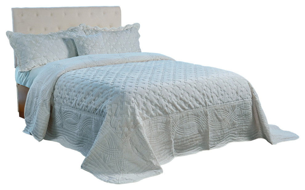Tatami Quilted Faux Fur Bedspread Set, Gray, Queen