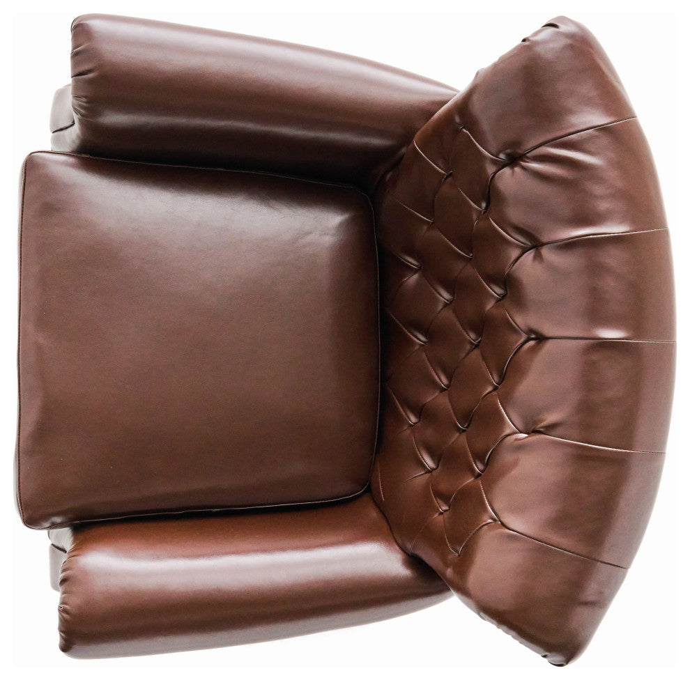 GDF Studio Tufted Leather Club Chair, Chestnut Brown and Dark Brown