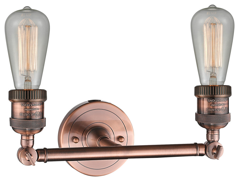 Bare Bulb 2-Light Bath Fixture, Antique Copper