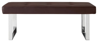 Dolores PU Leather Button Tufted Chrome Steel Square Leg Bench, Brown