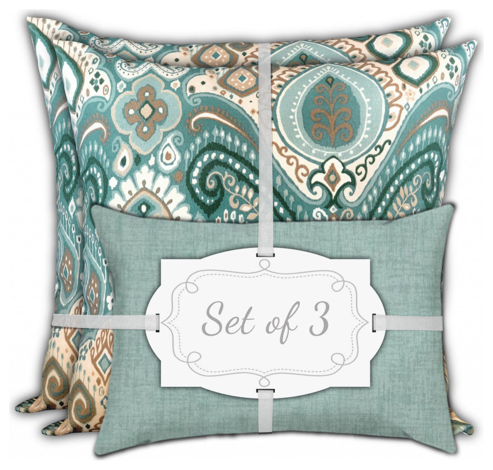 3-Piece Set Seafoam Decorative Indoor Outdoor Zippered Pillow Covers