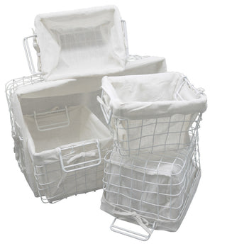 5-Piece Vintage Basket Set With Storage White Cotton Liner