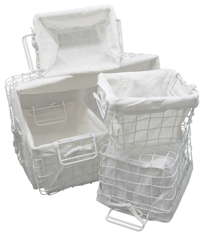 5-Piece Vintage Basket Set With Storage White Cotton Liner
