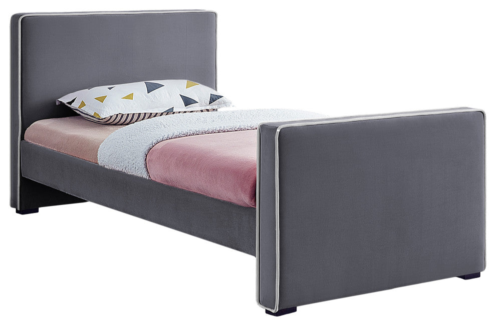 Dillard Velvet Upholstered Bed, Gray, Twin