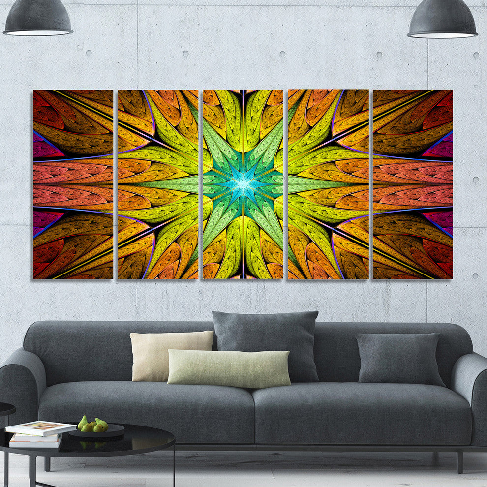 Extraordinary Fractal Yellow Design, Abstract Canvas Print, 60"x28", 5 Panels