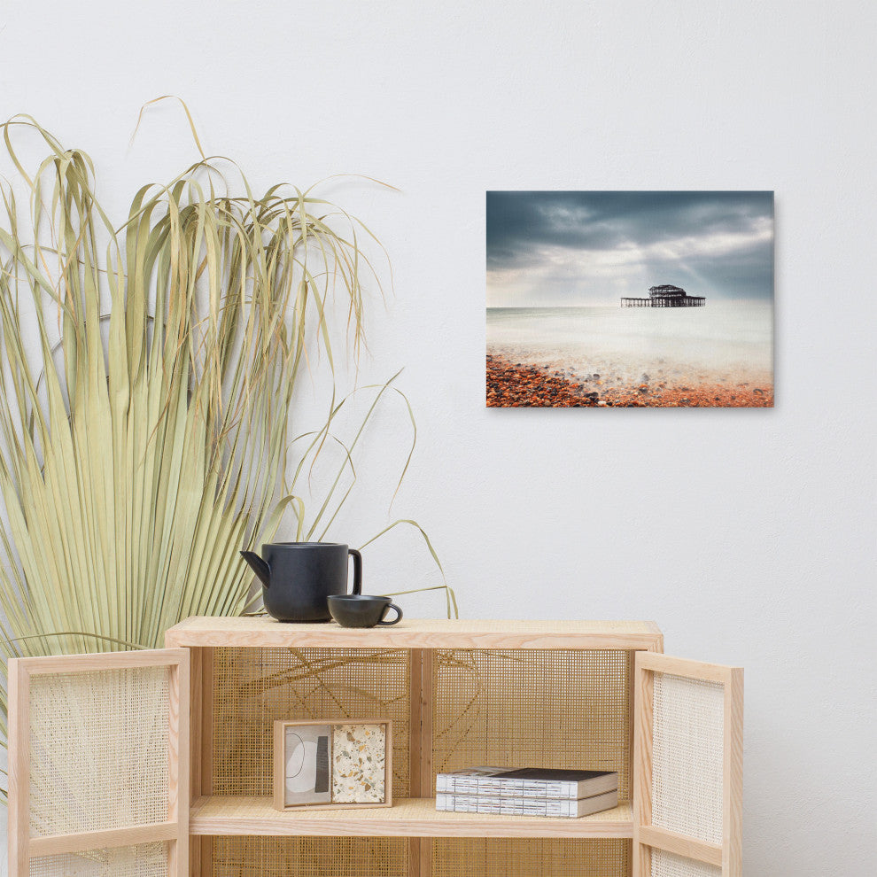 Abandoned West Pier Coastal Seascape VGT Landscape Photo Canvas Wall Art Print, 18" X 24"