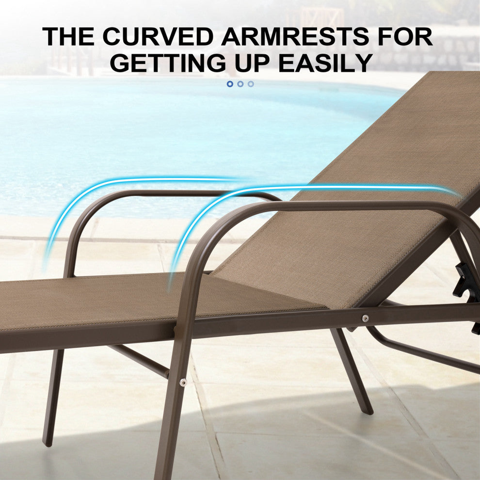 Aluminum Chaise Lounge Chair, Adjustable Outdoor Recliner, Brown