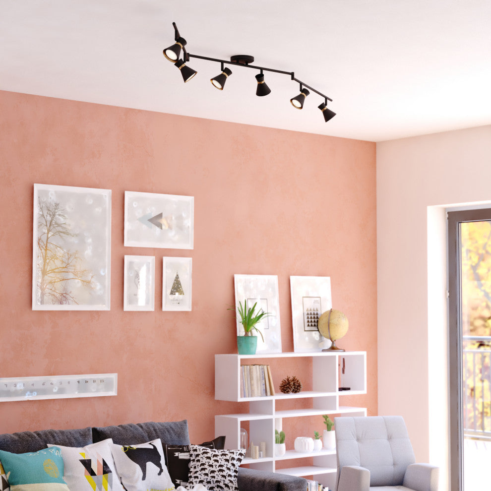 Alto LED Adjustable Ceiling Spot Track Light, Matte Black and Satin Brass, 6-Light