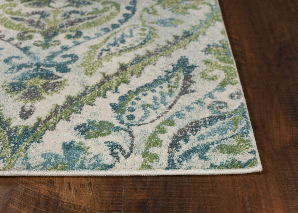 HomeRoots 7' x 10' Polypropylene Ivory or Teal Area Rug