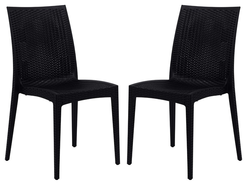Leisuremod Weave Mace Indoor Outdoor Patio Chair, Set of 2, Black