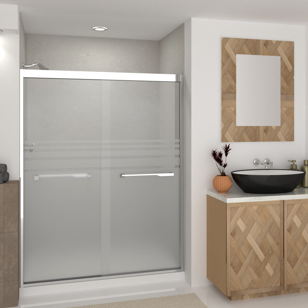 Frederick 59 in. W x 76 in. H Shower Door in Polished Chrome with Frosted Glass