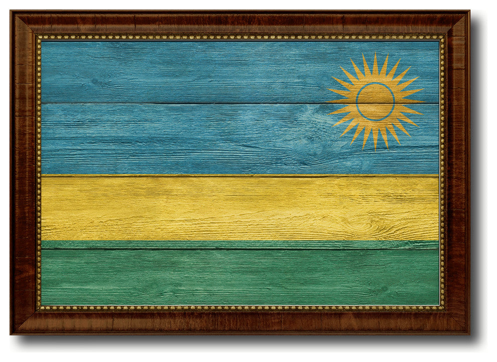 Rwanda Country Textured Flag Print With Brown Gold Frame, 15"X21"