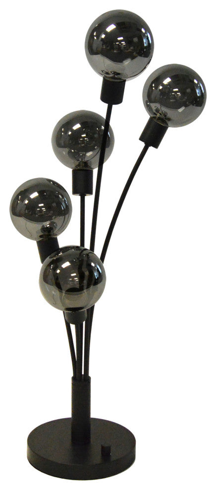 5 Light Incandescent Table Lamp Black Finish with Smoked Glass